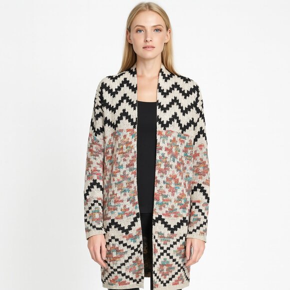 Dreamers Aztec Cozy Soft Boho Sweater Longline Cardigan Size Small - Picture 1 of 7